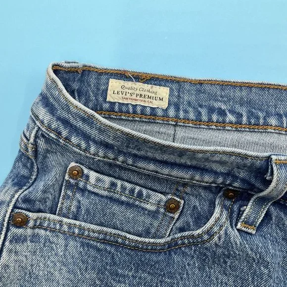 Levis 501 Blue Denim Distressed Stretch Shorts Button Fly Summer Casual W40 - Picture 4 of 12